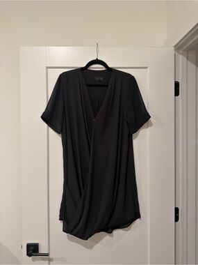 Topshop Black V-Neck Draped Short Sleeve Mini Dress